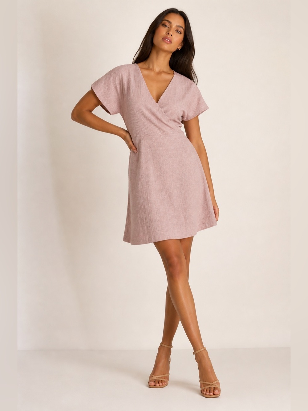 Madewell Wrap Dress Dusty Pink Textured Short Sleeve Mini Medium